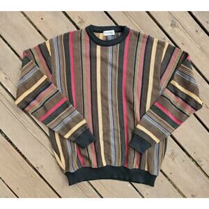 Vintage Norm Thompson Sweater Mens Size Large Striped Colorful Grandpa